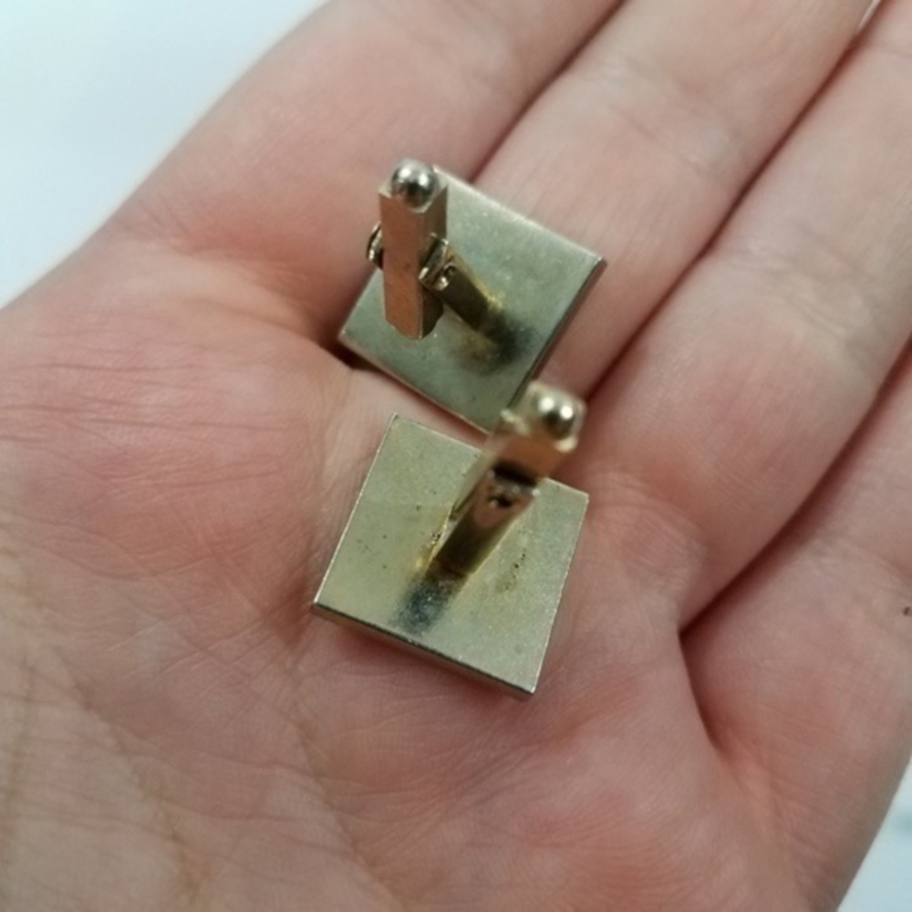 ! Gold‎ Tone Cufflinks Mens Square Minimalist Jewel - Picture 2 of 5